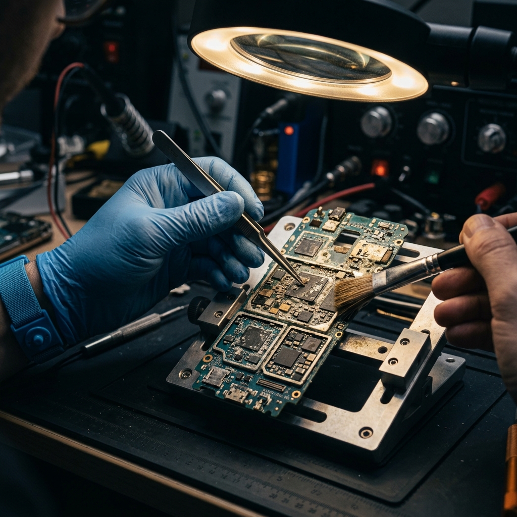 Perbaikan motherboard HP akibat kerusakan air oleh UGD